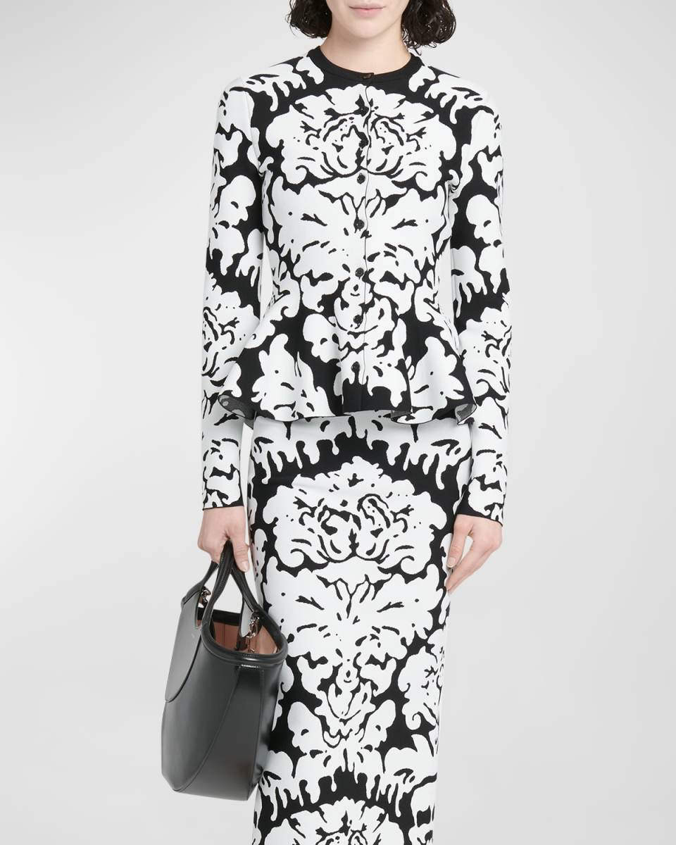 Damask Jacqaurd Peplum Cardigan